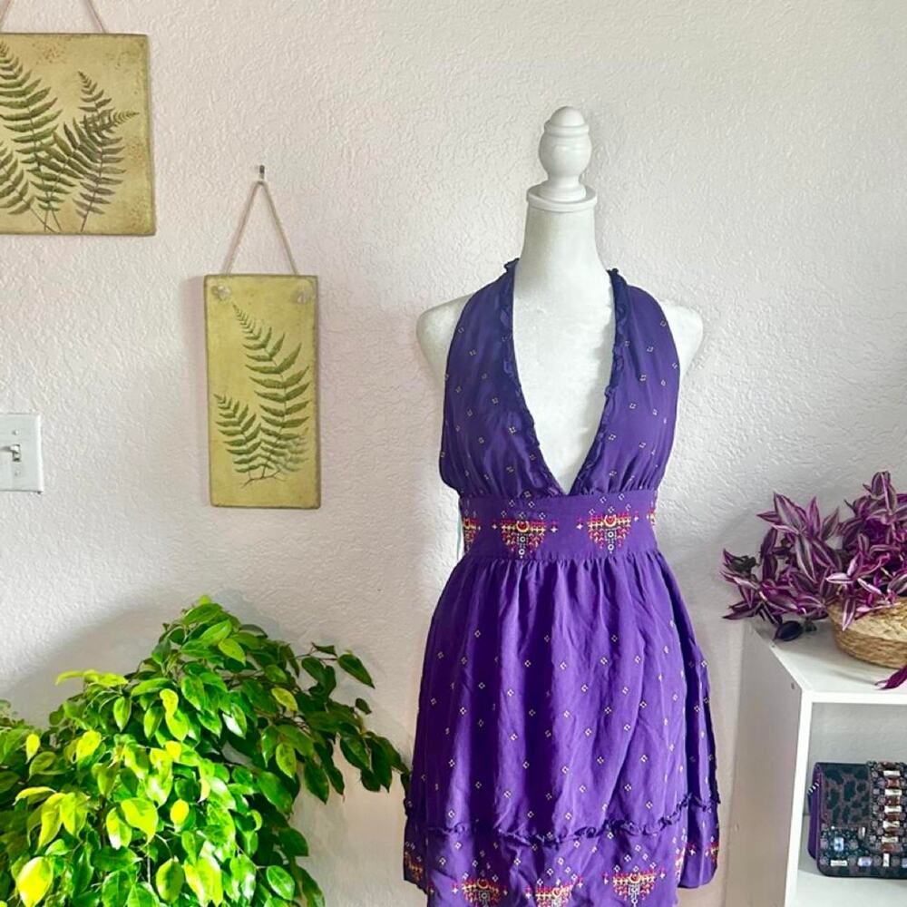Marciano purple silk embroidery halter